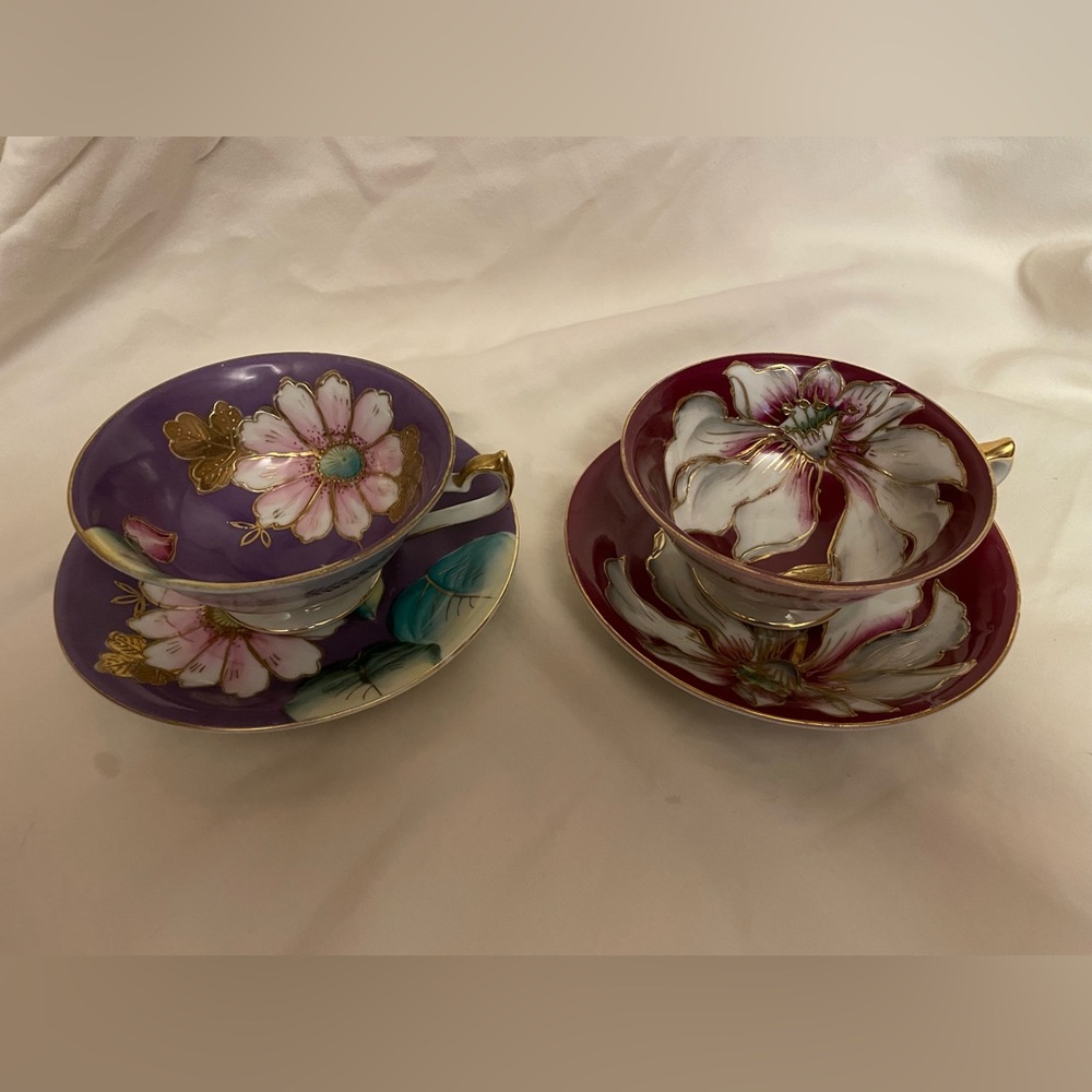 Vintage Trimont China Hand Painted Cups And Saucers, Made In Japan